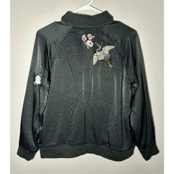 LEVI'S Strauss Black Satin Floral Embroidered Bomber Jacket Sz M - Picture 7 of 10